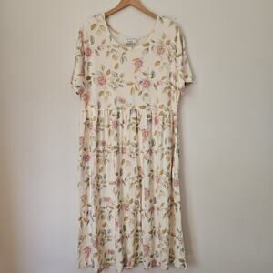 Vintage 90s Bizzit Collection Midi Dress Womens 2x Floral Cottage Prairie Pocket